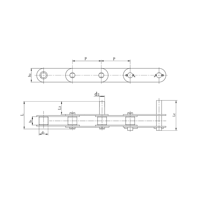 延長ピン付ステンレス製ダブルピッチコンベヤチェーン